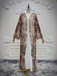 Elegante Abaya de Poliéster para Mujer, Manga Larga, Cuello Corazón, Largo hasta el Tobillo, Vestido Árabe para Primavera, Verano y Otoño, Ideal para Eid - Product Image 1