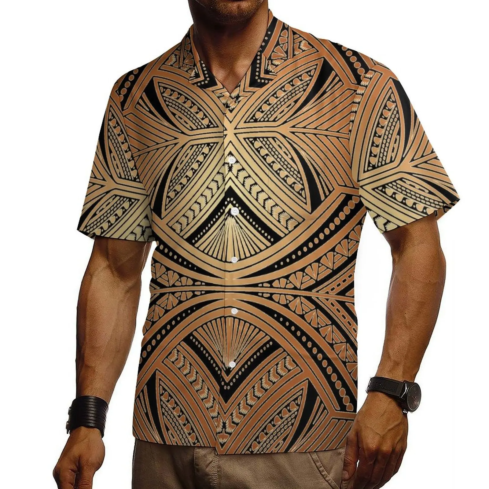 luxury samoa tradition print pattern men shirt plus size 7XL loose with pocket fashion gentlemen aloha shirts formal blouse