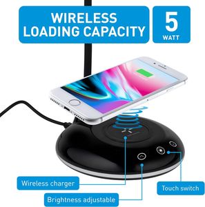 Lámpara de Lectura LED con Cargador Inalámbrico de 15W, Lámpara de Escritorio con Cuello de Cisne, Luz Ajustable, Control Táctil, Ideal para Oficina - Product Image 4