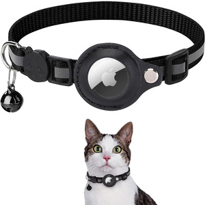 Anti-Loss Cat <b>Collar</b> With Reflective Strip And Bell For Small Cats Positioning <b>Collar</b> With Apple AirTag Holder - Product Image 1