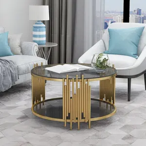 Durable Hot Sell Light Luxury Metal Coffee Table Gold Round Living Room Glass Top Center Table Hotel Home Furniture Decorative