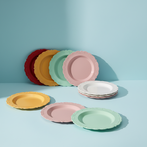 कस्टम थोक pp 7.5in 10 रंगीन डिस्पोजेबल डाइनिंग प्लेट्स पूर्ण आकार चार्जर प्लेट प्लास्टिक व्यंजन रात के खाने की प्लेट - Product Image 1
