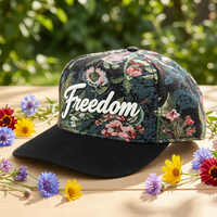 Casquettes de baseball ajustables en jacquard à 5 panneaux, broderie florale bicolore, logo 3D, vente en gros