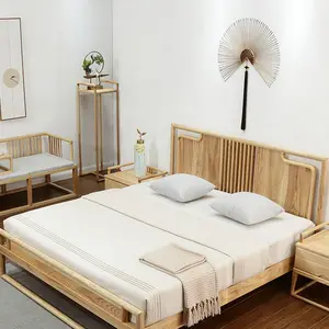 Yatak odası için başlık ile en iyi fiyat katı ahşap Platform yatağı çerçeve altın akçaağaç king-size yatak çerçeve