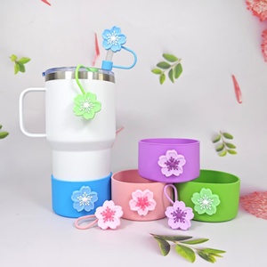 ฝาปิดกันฝุ่นลายดอกเบโกเนียสำหรับแก้วซิลิโคนน่ารัก ขายส่ง สำหรับตกแต่งดอกไม้ อุปกรณ์เสริมบาร์ - Product Image 3
