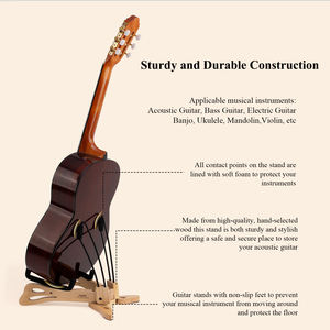 Supporto da pavimento per chitarra elettrica acustica in legno, un supporto per chitarra pieghevole con telaio regolabile per basso, violoncello, mandolino, Banjo, Ukulele - Product Image 3