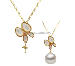 Collar de oro sólido de 18k Simple, accesorio de perla, colgante semimontado, accesorios de joyería, joyería artesanal