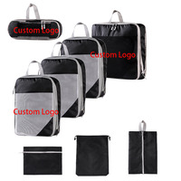 Ensemble de cubes d'emballage de 6 pièces, sacs de compression en nylon et en maille imperméables avec fermeture à glissière pour la valise et l'organisation des bagages de voyage