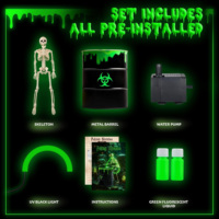 Vente en gros : Décoration de baril toxique squelette lumineux à LED pour Halloween, accessoire effrayant pour fête à domicile et maison hantée