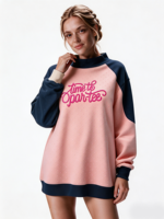 Sweat-shirt à col montant pour femme, ourlet allongé, patch personnalisé, logo brodé, pull décontracté pour l'extérieur