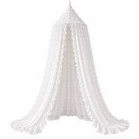 Moustiquaire de lit pour enfant en coton blanc uni, portable et pliable, avec bordure à volants en maille conique, rideau de princesse pour berceau et chambre de bébé