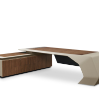 Bureau de direction de grande taille avec armoire auxiliaire détachable, plateau ergonomique pour clavier, base incurvée, table de bureau de luxe pour cadres