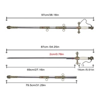 Épée Cérémonielle Médiévale 97cm Saint-Jean Croisier Chevalier Templier en Acier Inoxydable avec Fourreau Laiton Vieilli Plaqué Demi-Jupe de Chevalier Jouet