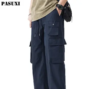 PASUXIファッション男性ストレートカジュアルパンツサマースタイル日本の三次元マルチポケットオーバーオールパンツ