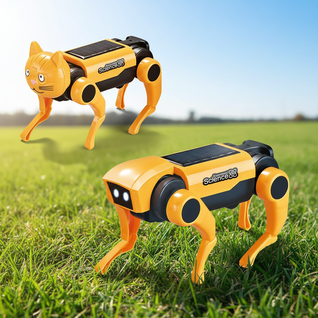 2 in 1 Bionic Electric Walking Mechanical Dog Science Experiment DIY Assembly Robot Toy Cat Solar Power Robot Dog for Kids