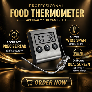 Thermomètre alimentaire numérique avec sonde en acier inoxydable, écran LCD, minuterie, alarme, mesure de la température de la viande pour four, barbecue, grillades - Product Image 6