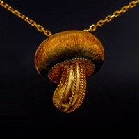 European American Gold Vermeil Sand Blast Designer Anhänger Halskette mit Fallschirm Heißluft ballon Emaille Pilz