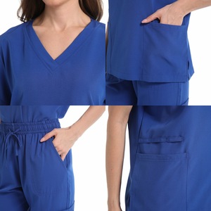 Women's Scrub Set Short Sleeve V Neck Top With Pockets Jogger Pants Purple Medical Uniform For Nurses And Salon Staff - Product Image 2