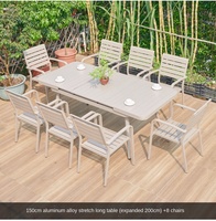 Ensemble de table et chaises d'extérieur en alliage d'aluminium moderne, coussin imperméable, meubles de jardin en bois de pin pour patio, cour