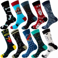 200N Fashion Lot de 10 paires de chaussettes pour homme, assortiment de couleurs, fantaisie, en coton, motifs peinture à l'huile et dessins animés