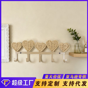 Ganchos de pared de cuerda de papel tejida a mano, forma de corazón, 5 ganchos, estilo rústico, decoración del hogar, gancho para colgar ropa, para montaje en pared - Product Image 5
