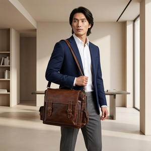 <b>Leather</b> Messenger <b>Bag</b> <b>Men</b> Large Durable Buckle Closure Business Style All Seasons - Product Image 3