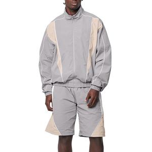 Veste coupe-vent Healy Color Block à fermeture éclair en nylon pour homme, ensemble de sport, col montant, haut à manches longues et short - Product Image 2