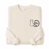Sweat-shirt à col rond personnalisé avec broderie de chat vue de dos et design de nom de queue circulaire pour propriétaire d'animal – Cadeau personnalisé