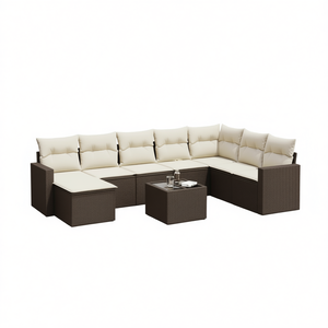Brown <b>Rattan</b> Garden <b>Sofa</b> Set 6 Seater Outdoor Furniture Weather Resistant Contemporary Design - Product Image 1