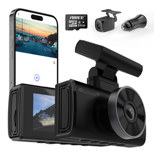 <span class=keywords><strong>Camera</strong></span> hành trình ô tô 4K WiFi chống nước, tầm nhìn ban đêm, <span class=keywords><strong>camera</strong></span> kép trước/sau 1080P, màn hình LCD 3.18 inch, thẻ nhớ 64GB, điều khiển bằng ứng dụng, hộp đen màu đen - Product Image 1