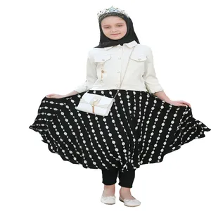 새로운 도착 숙녀 Flowy 가운 두바이 이슬람 드레스 아랍어 진주 쉬폰 3 레이어 긴 카디건 저렴한 키즈 의류