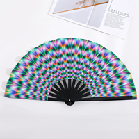 Éventail de Kung Fu en bambou de 33 cm, pliable, en tissu, accessoire portable, encre fluorescente UV, logo personnalisé, pour rave, danse, remise de diplôme, Noël