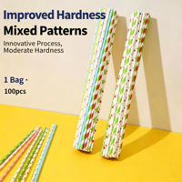 6*300mm Bâtonnets de sucettes en papier imprimés colorés de qualité alimentaire jetables pour accessoires de fête, bar, barbe à papa, 100 pièces par sac