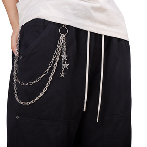 Chaîne de taille avec pendentif étoile en argent tibétain, double couche, style hip-hop, décontractée, unisexe, chaîne de corps tendance - Product Image 1