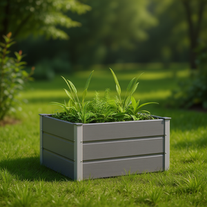 Fioriera Rialzata Quadrata in Composito Legno-Plastica Grigio, Design Moderno, Verniciata a Polvere per Giardino - Product Image 2