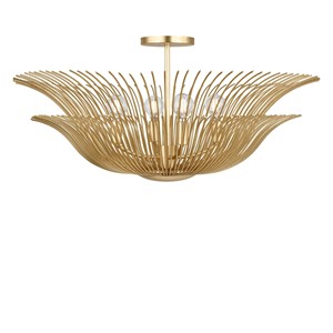 Brass & Alabaster Strip Oval Modern Luxury Semi-Pendant <b>Ceiling</b> <b>Light</b> | Opulent Lighting for Hotel Lobby & Premium Area - Product Image 3