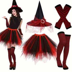 Nouvel ensemble de costume de <span class=keywords><strong>sorcière</strong></span> pour <span class=keywords><strong>femme</strong></span> adulte pour fête d'<span class=keywords><strong>Halloween</strong></span>, avec chapeau, bas rayés et jupe moelleuse - Product Image 3