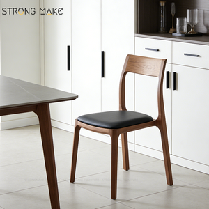 Antiek stapelbare eetkamerstoel restaurant modern luxe retro vintage lederen Scandinavische stoel van massief essenhout voor eettafel - Product Image 1