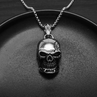 Kalung Tengkorak Gigi Detail Gothic Vintage, Liontin Baja Anti Karat Tahan Air, Perhiasan Fashion Pria, Grosir