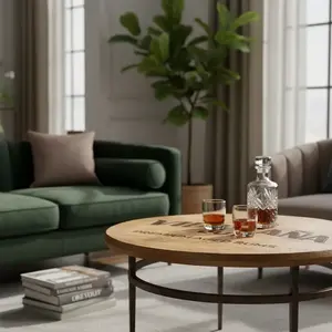 Tapa Decorativa Rústica Circular de Madera de Alta Calidad Hecha a Mano para Mesa de Hogar, Estilo Jack Daniel's the Barrel House - Product Image 4