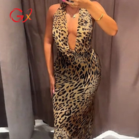 GX12603 Nouvelle Collection Été 2026 – Robe Longue Sans Manches Col Halter Imprimé Léopard Style Streetwear pour Femme – Vêtements de Grossiste