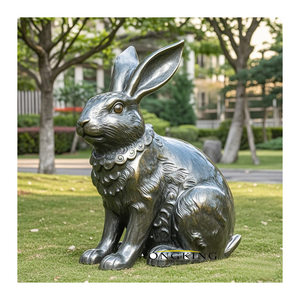 Statue d'animal réaliste, décoration de zoo, taille personnalisée, sculpture de lapin en bronze coulé pour jardin, en train d'effectuer des exercices - Product Image 2