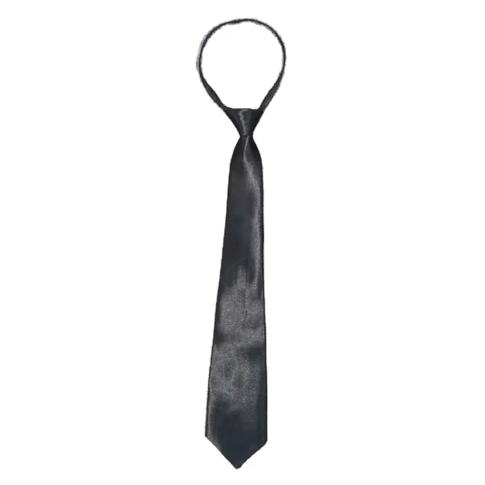 Wholesale Cheap Price High Quality Easy To Adjust Polyester Necktie Fabric Woven Neck Ties Mens Black Zipper Necktie