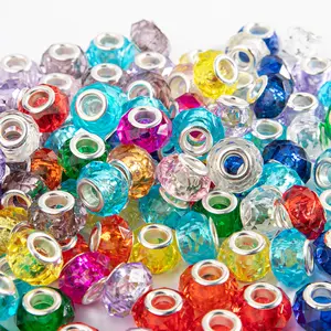 SOJI Wholesale 14mm Transparent Rondelle European Beads Large Hole Acrylic Beads 5mm Big Hole Loose Beads For Jewelry Making