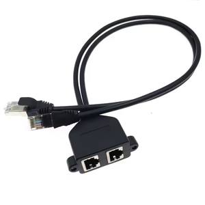 Câble d'extension réseau Ethernet LAN CAT5 de <span class=keywords><strong>30</strong></span> <span class=keywords><strong>cm</strong></span>, double <span class=keywords><strong>RJ45</strong></span> 8 broches, mâle vers 2 têtes femelles avec montage sur panneau fileté - Product Image 3