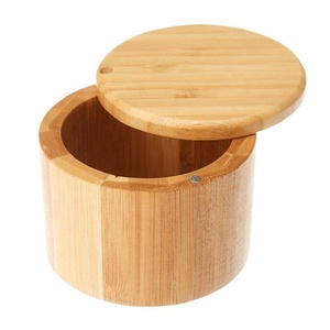 Boîte à épices et plateau en bambou moderne avec couvercle pour sel et poivre – Fournitures essentielles écologiques - Product Image 4