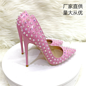 <span class=keywords><strong>Scarpe</strong></span> da donna <span class=keywords><strong>rosa</strong></span> <span class=keywords><strong>con</strong></span> rivetti, <span class=keywords><strong>tacco</strong></span> alto 12 cm, modello shallow mouth, per feste e spettacoli. - Product Image 2