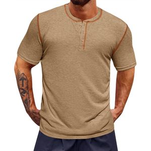 2025 <b>Men's</b> Summer Vintage Henley Shirts Casual Lightweight <b>Stretchy</b> Basic Tee with Short Sleeve for Casual Wear - Product Image 4