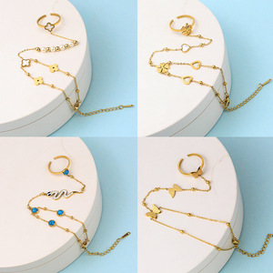Nuovo Bracciale da Donna alla Moda in Acciaio Inossidabile con Occhio Turco, Mano di Hasma, Serpente e Farfalla, Anello da Dito, Catena da Mano, Non si Ossida - Product Image 2