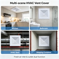 Grille de Diffusion d'Air Carrée en ABS/PVC de 2 mm d'Épaisseur, Facile à Installer au Plafond ou au Mur, pour Cuisine, Salle de Bain et Conduites CVC